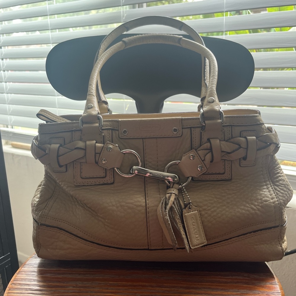 Coach Beige Leather Satchel with Braided Detail
